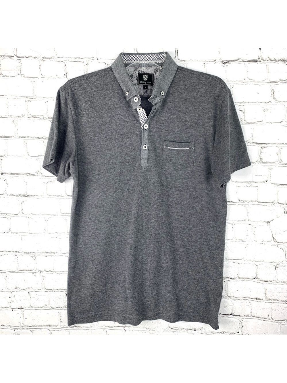 EUC-STEEL & Jelly London Short Sleeve, Pocket, Collar Two Tone Gray Polo Shirt